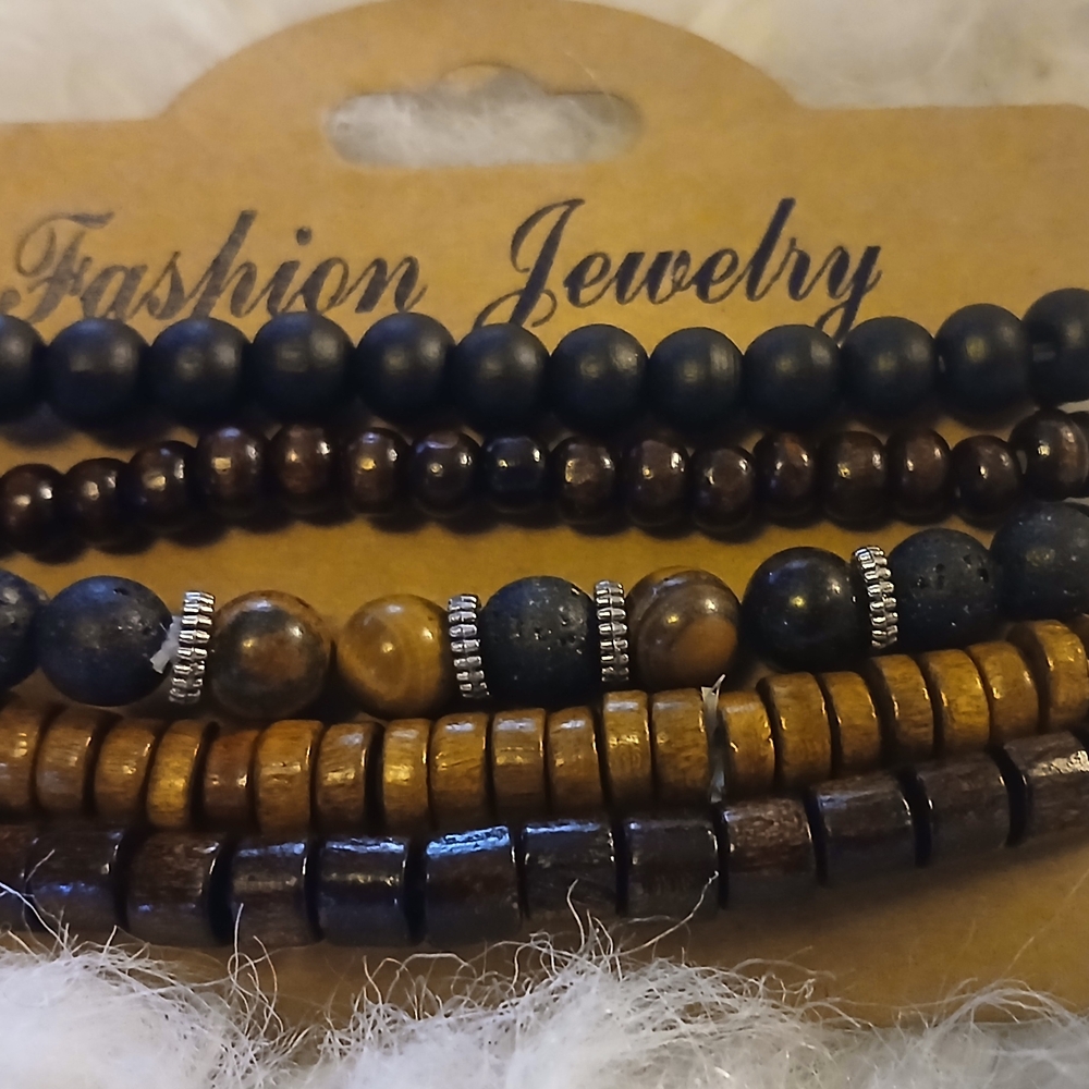 Brown and Black Beaded Bracelet Set